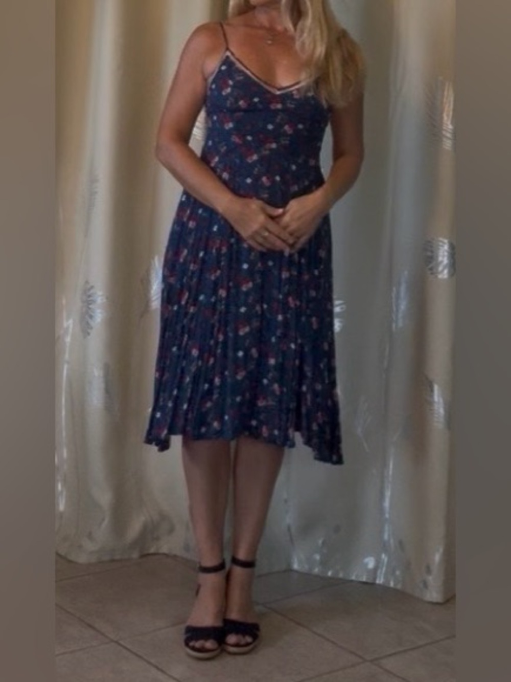 Lulu's Blue Floral Slip Midi Dress with Delicate Floral Accents - Picture 2 of 12